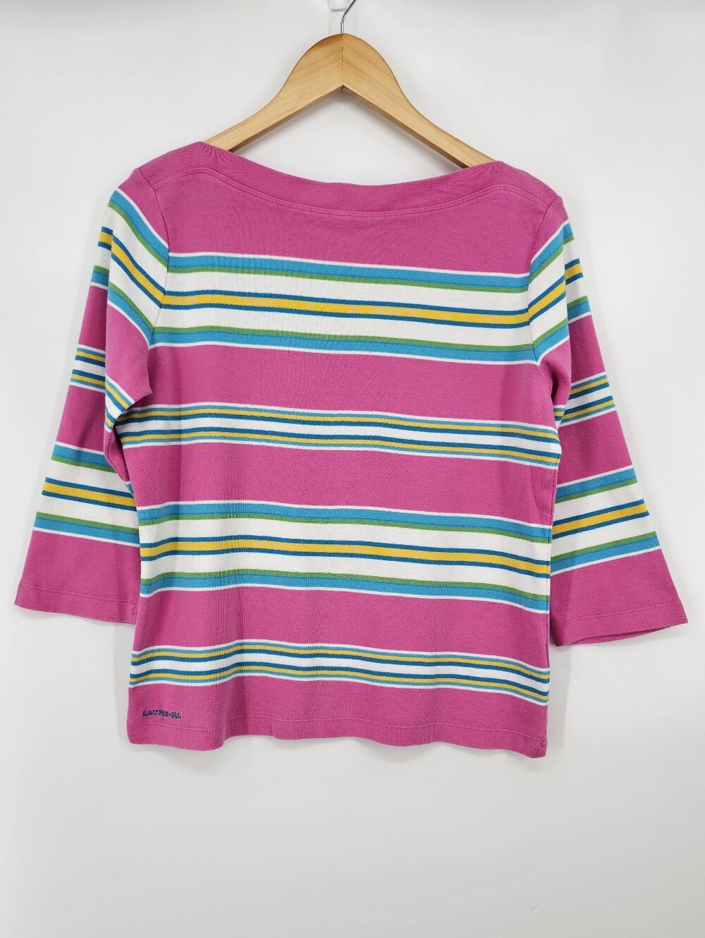 Vintage Lauren Ralph Lauren Striped Boatneck Top M Pink Cotton Y2K